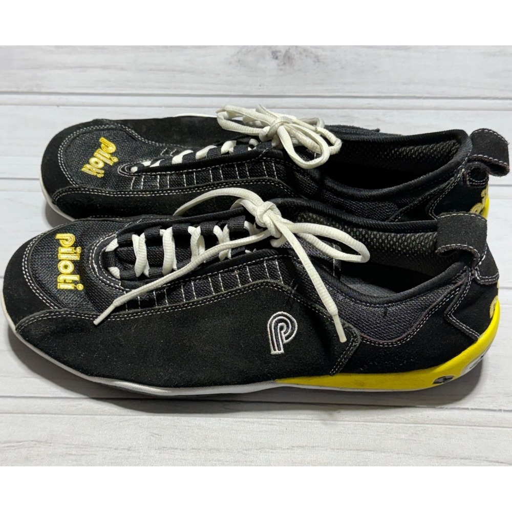 Piloti Driving Shoes Mens 12 US Black Suede Leather Spyder S1 Lace Up Sneakers